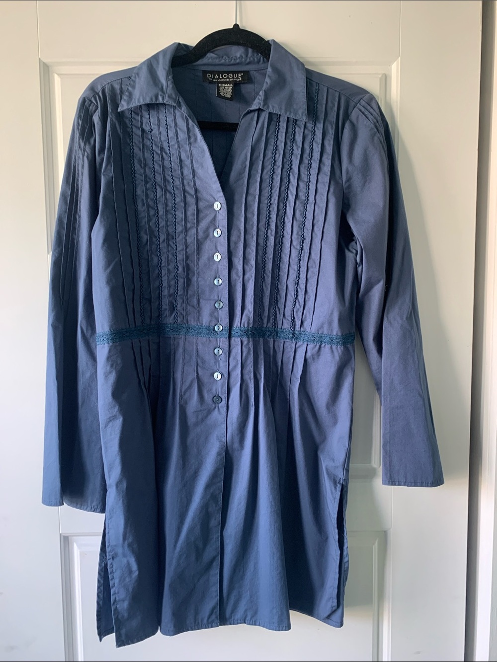Dialogue Dusty Blue Button-Up Tunic Shirt X Small